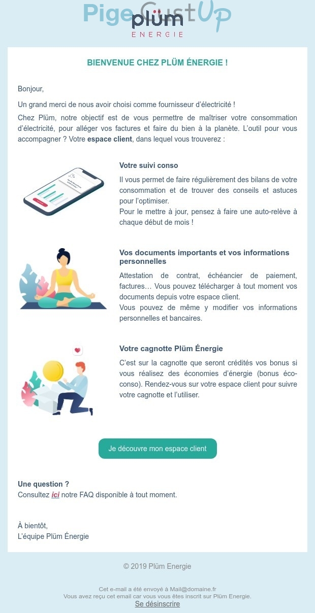 Exemple de Type de media  e-mailing - Plüm - Marketing relationnel - Bienvenue - Welcome