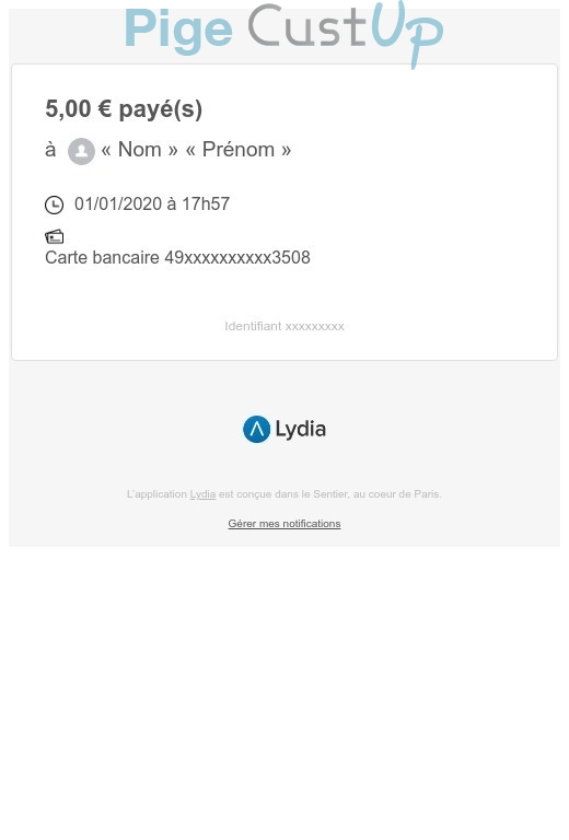 Exemple de Type de media  e-mailing - Lydia - Transactionnels - Confirmation de paiement