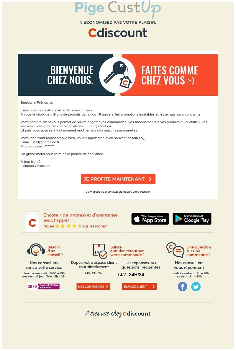 Exemple de Type de media  e-mailing - Cdiscount - Marketing relationnel - Bienvenue - Welcome - Transactionnels - Confirmation Ouverture de compte