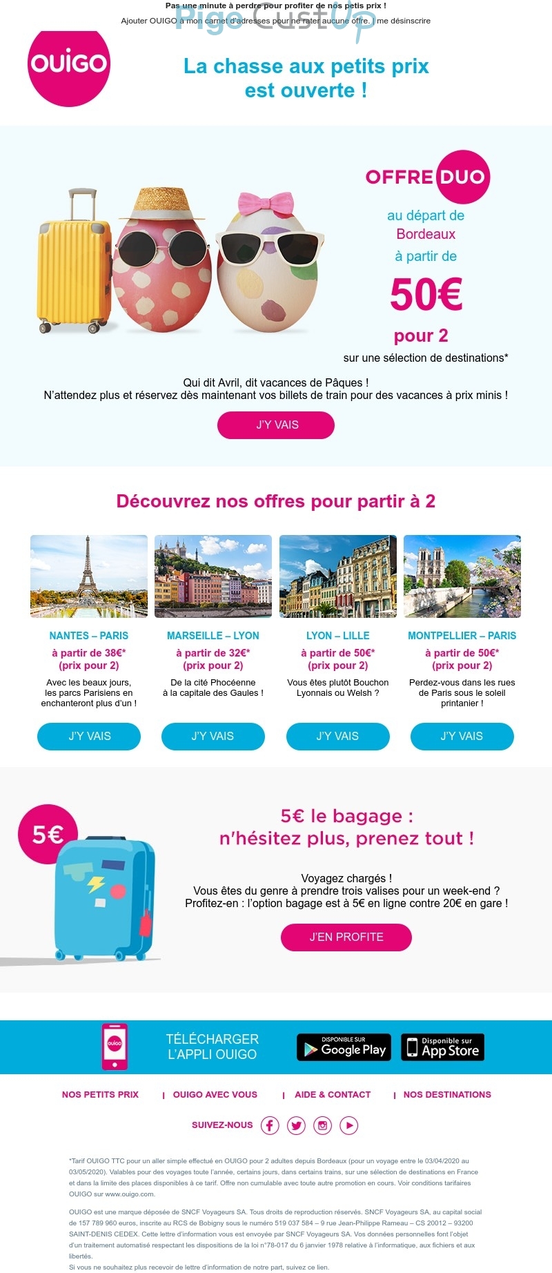 Exemple de Type de media  e-mailing - OuiGo - Marketing relationnel - Calendaire (Noël, St valentin, Vœux, …) - Marketing marque - Communication Produits - Nouveaux produits - Communication Services - Nouveaux Services - Marketing fidélisation - Incitation au réachat - Marketing Acquisition - Ventes flash, soldes, demarque, promo, réduction