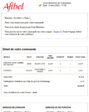 e-mailing - Transactionnels - Confirmation de commande - Afibel - 03/2020