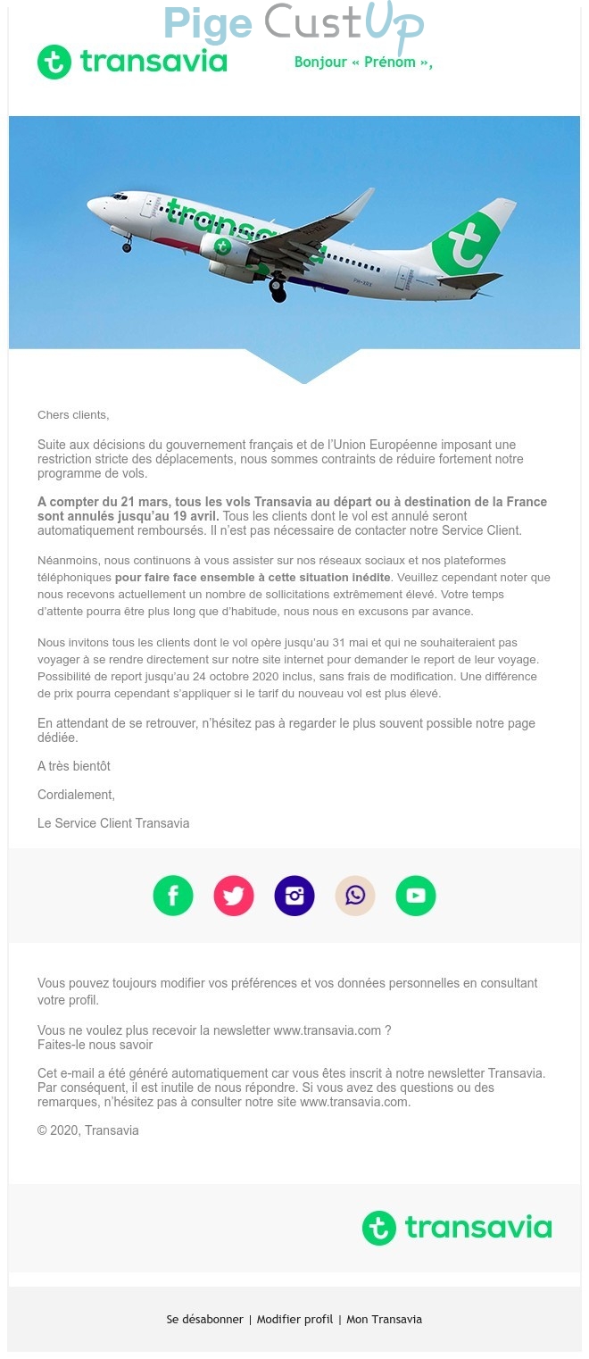 Exemple de Type de media  e-mailing - Transavia - Marketing relationnel - Newsletter