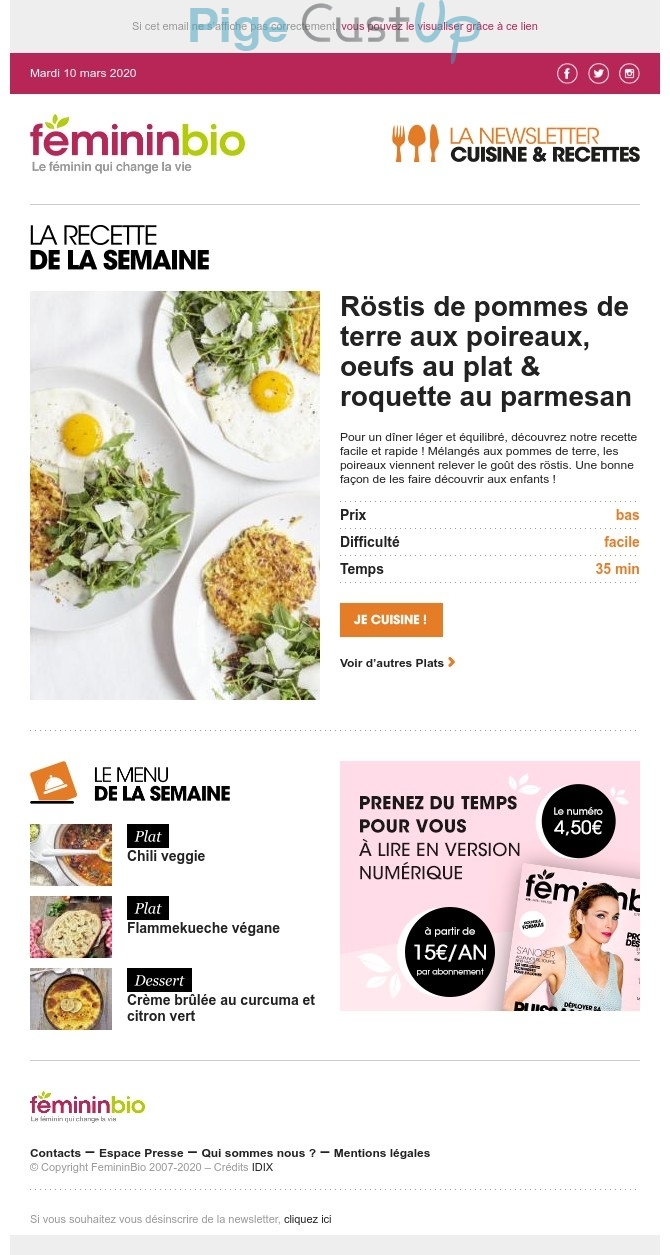 Exemple de Type de media  e-mailing - Fémininbio - Marketing relationnel - Newsletter