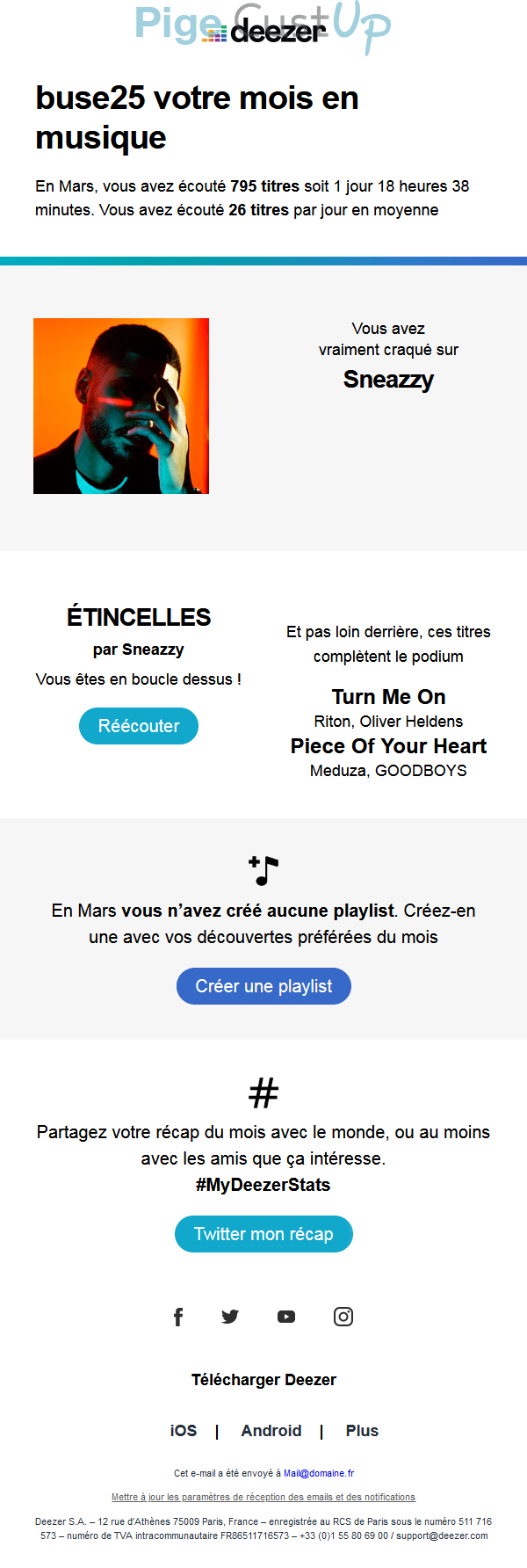 Exemple de Type de media  e-mailing - Deezer - Marketing relationnel - Alerting - Newsletter