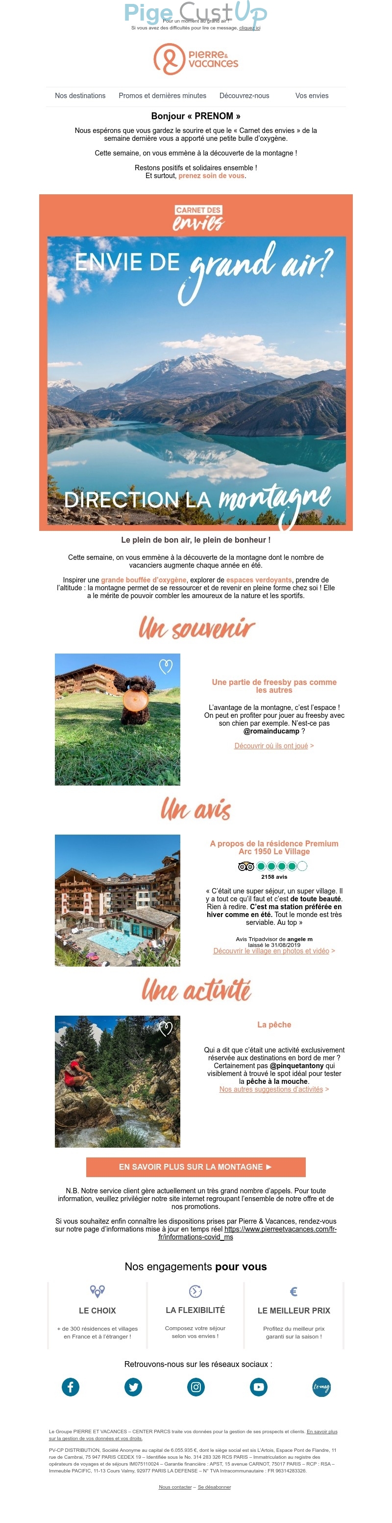 Exemple de Type de media  e-mailing - Pierre & Vacances - Marketing marque - Communication Produits - Nouveaux produits - Marketing relationnel - Newsletter