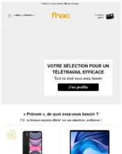 e-mailing - Marketing marque - Communication Produits - Nouveaux produits - Marketing fidélisation - Incitation au réachat - Marketing Acquisition - Ventes flash, soldes, demarque, promo, réduction - Fnac - 04/2020