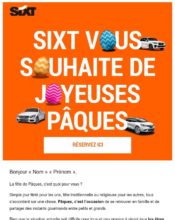 e-mailing - Marketing relationnel - Calendaire (Noël, St valentin, Vœux, …) - Engagement Réseaux sociaux - Newsletter - Sixt - 04/2020