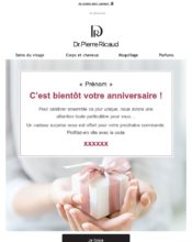 e-mailing - Marketing relationnel - Anniversaire / Fête contact - Marketing marque - Communication Produits - Nouveaux produits - Marketing Acquisition - Gratuit - Cadeau - Marketing fidélisation - Incitation au réachat - Dr Pierre Ricaud - 04/2020