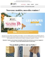 e-mailing - Marketing marque - Communication Produits - Nouveaux produits - Marketing fidélisation - Incitation au réachat - Marketing Acquisition - Ventes flash, soldes, demarque, promo, réduction - Eram - 04/2020