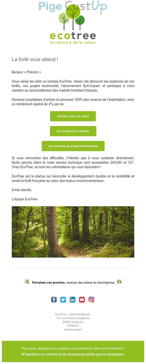 Exemple de Type de media  e-mailing - EcoTree - Transactionnels - Confirmation Ouverture de compte - Marketing fidélisation - Incitation au réachat