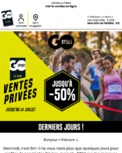 e-mailing - Marketing marque - Communication Produits - Nouveaux produits - Marketing Acquisition - Derniers jours - Ventes flash, soldes, demarque, promo, réduction - Marketing fidélisation - Incitation au réachat - Points et statut - Go Sport - 07/2020