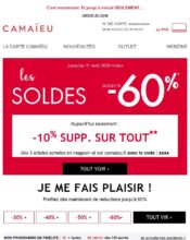 e-mailing - Marketing fidélisation - Incitation au réachat - Points et statut - Marketing Acquisition - Ventes flash, soldes, demarque, promo, réduction - Camaïeu - 07/2020