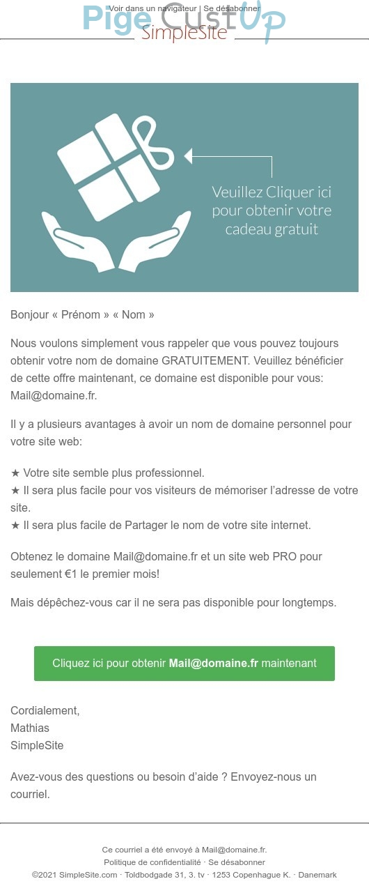 Exemple de Type de media  e-mailing - SimpleSite - Collecte de données - Acquisition de leads