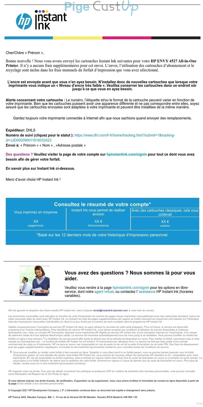 Exemple de Type de media  e-mailing - HP - Transactionnels - Suivi de commande Expédition / Livraison