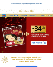 e-mailing - Marketing relationnel - Calendaire (Noël, St valentin, Vœux, …) - Marketing Acquisition - Derniers jours - Ventes flash, soldes, demarque, promo, réduction - Carrefour - 12/2021