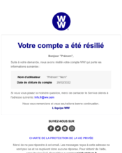 e-mailing - Transactionnels - Confirmation résiliation abonnement - Weight Watchers - 01/2022