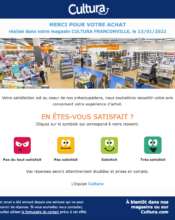 e-mailing - Enquêtes Clients - NPS / Avis clients - Cultura - 01/2022