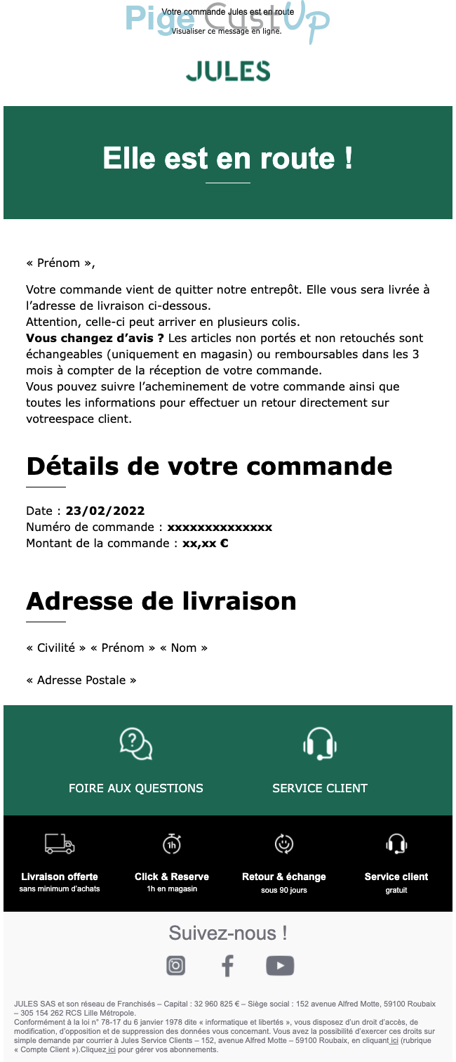 Exemple de Type de media  e-mailing - Jules - Transactionnels - Suivi de commande Expédition / Livraison