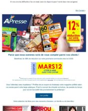 e-mailing - Marketing Acquisition - Acquisition abonnements - Ventes flash, soldes, demarque, promo, réduction - Marketing fidélisation - Incitation au réachat - A2presse - 03/2022