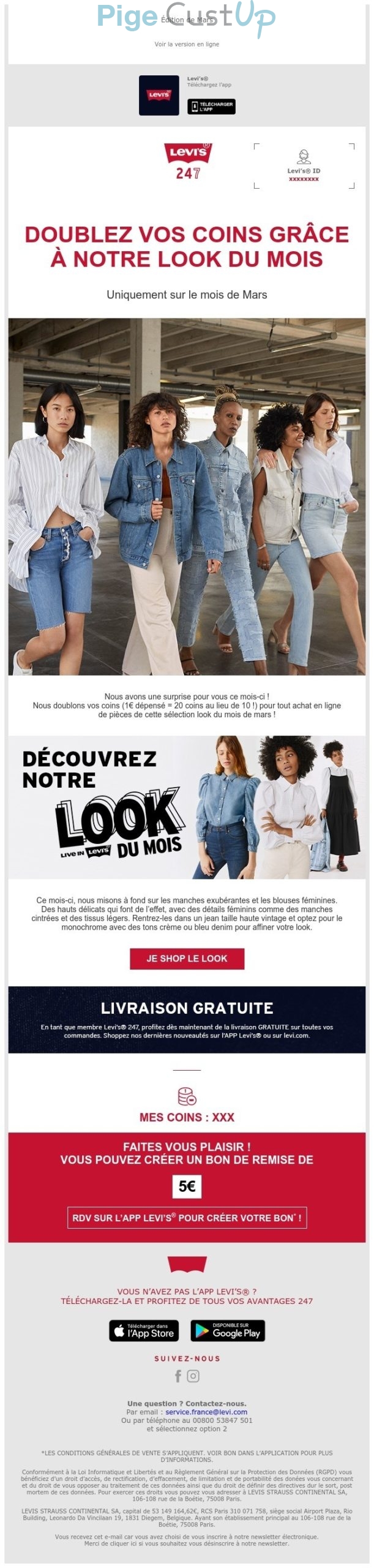 Exemple de Type de media  e-mailing - Levi's - Marketing relationnel - Newsletter