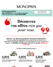 e-mailing - Marketing Acquisition - Ventes flash, soldes, demarque, promo, réduction - Marketing relationnel - Newsletter - Monoprix - 06/2022