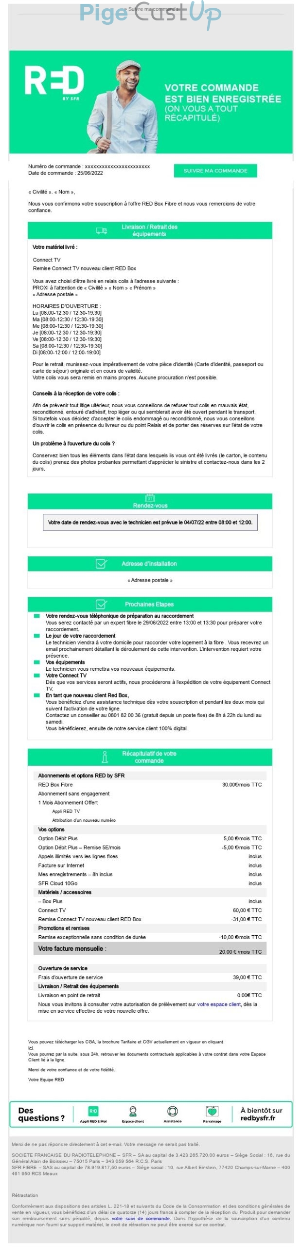 Exemple de Type de media  e-mailing - SFR - Transactionnels - Finalisation ouverture de compte/inscription