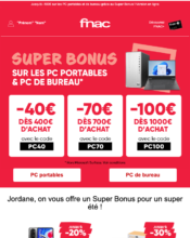 e-mailing - Marketing Acquisition - Ventes flash, soldes, demarque, promo, réduction - Fnac - 08/2022