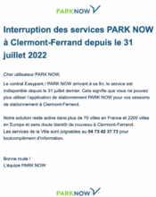 e-mailing - Service Clients - Interruption des services - Park Now - 08/2022