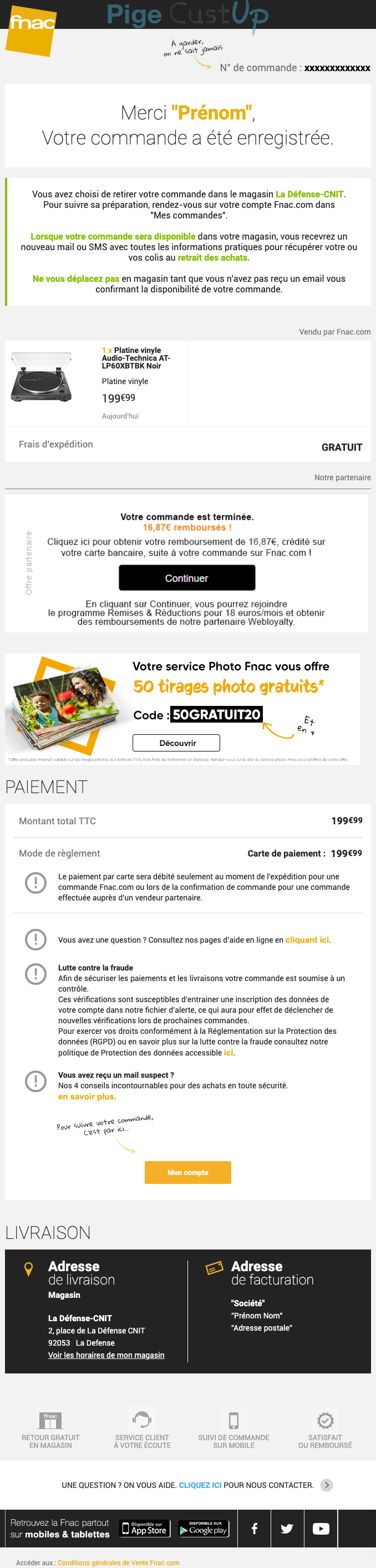 Exemple de Type de media  e-mailing - Fnac - Transactionnels - Confirmation de commande