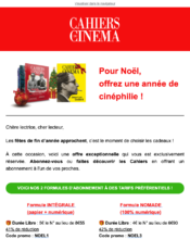 e-mailing - Marketing Acquisition - Acquisition abonnements - Marketing relationnel - Calendaire (Noël, St valentin, Vœux, …) - Cahiers du Cinéma - 12/2022