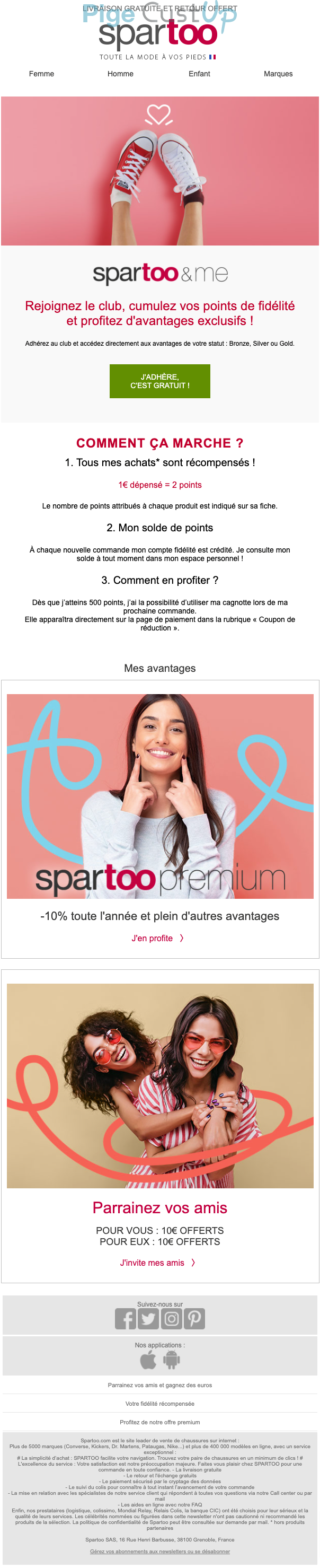 Exemple de Type de media  e-mailing - Spartoo - Marketing fidélisation - Animation / Vie du Programme de Fidélité