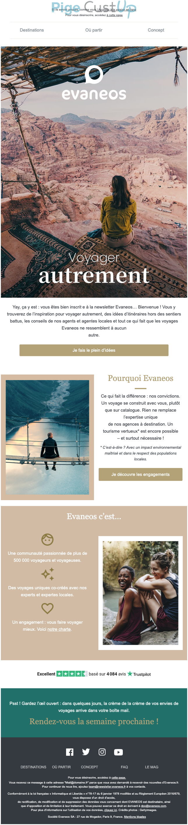 Exemple de Type de media  e-mailing - Evaneos - Marketing relationnel - Newsletter