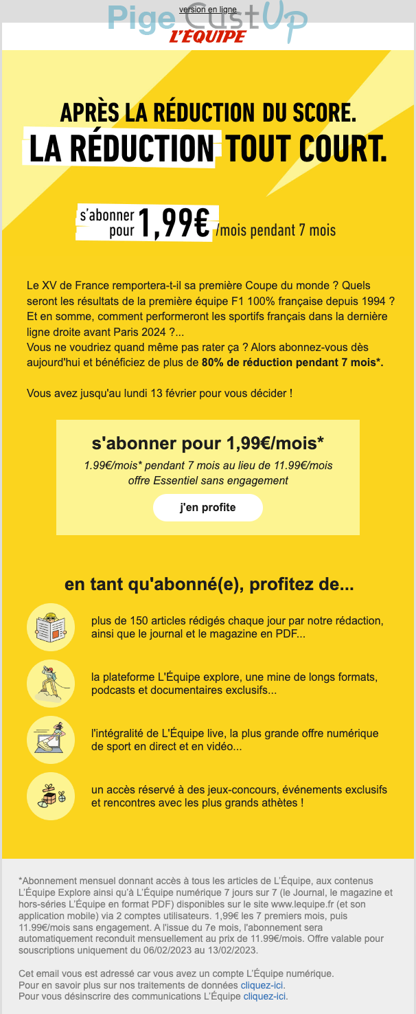 Exemple de Type de media  e-mailing - L'Équipe - Marketing Acquisition - Acquisition abonnements
