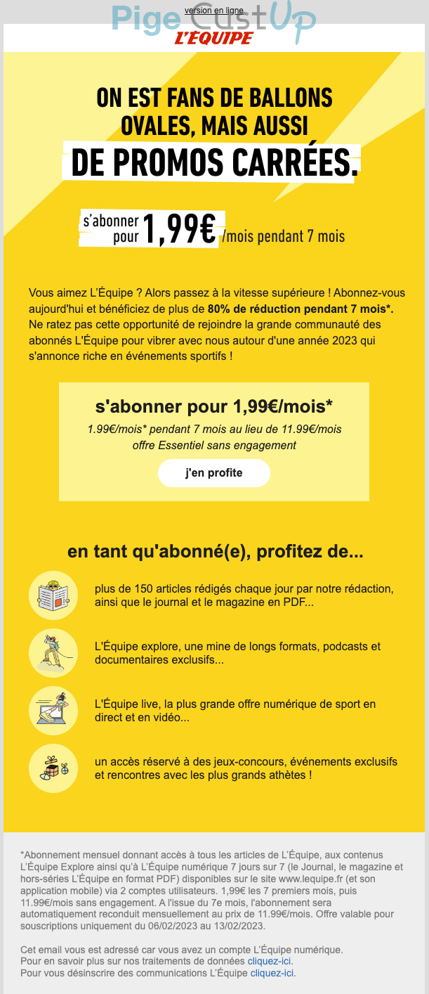 Exemple de Type de media  e-mailing - L'Équipe - Marketing Acquisition - Acquisition abonnements