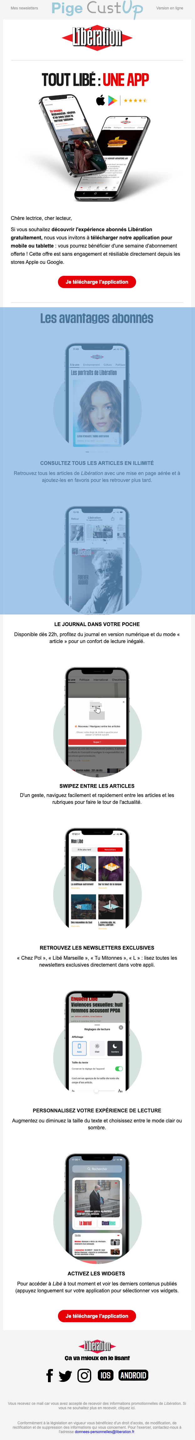 Exemple de Type de media  e-mailing - Libération - Marketing Acquisition - Acquisition abonnements