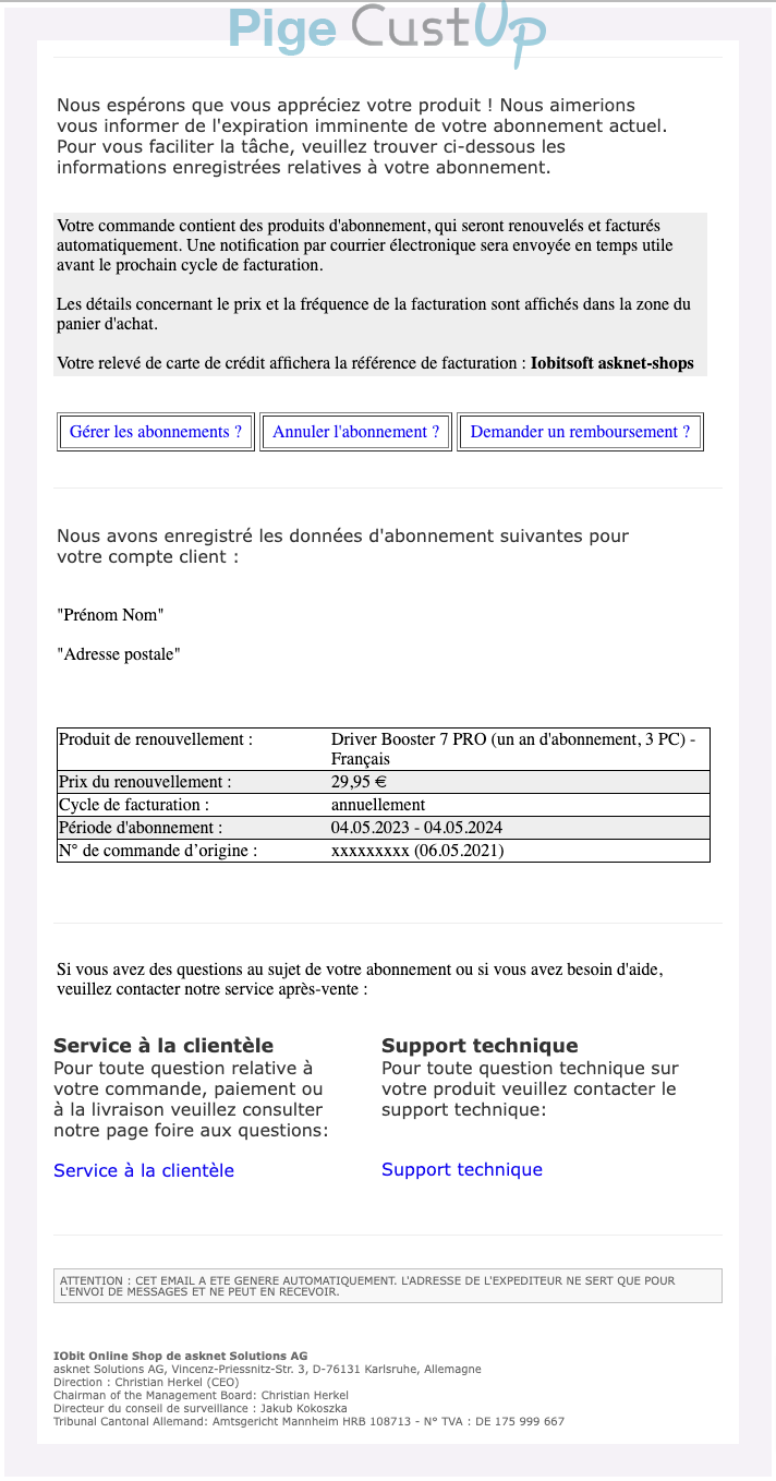 Exemple de Type de media  e-mailing - IObit - Marketing fidélisation - Renouvellement abonnement