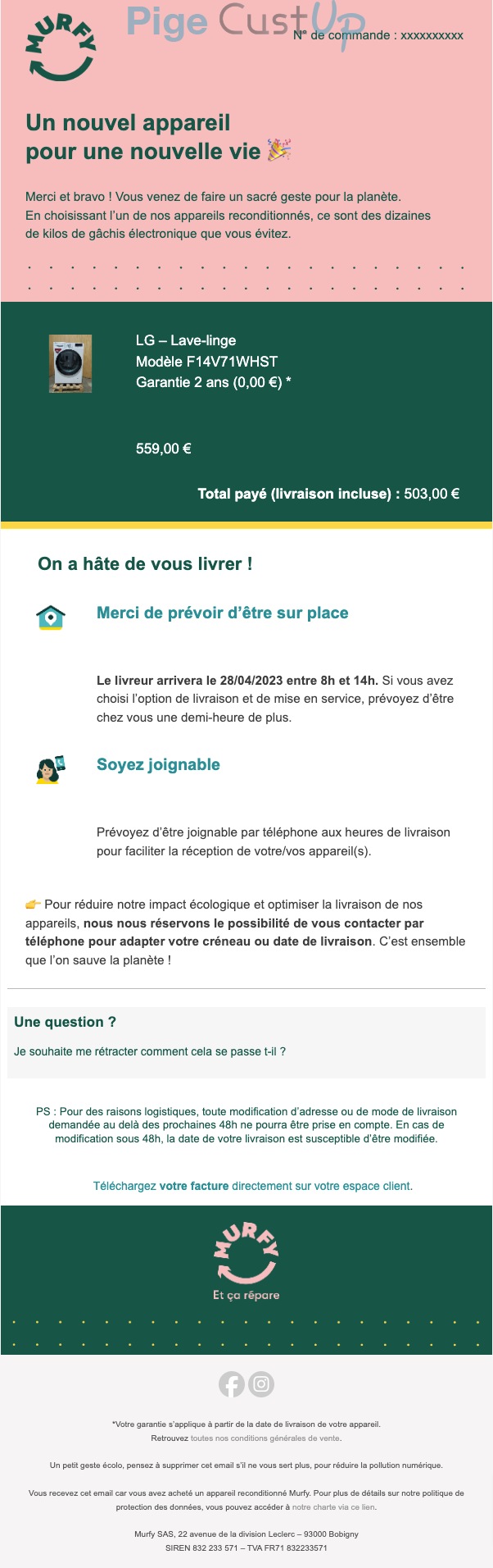 Exemple de Type de media  e-mailing - Murfy - Transactionnels - Confirmation de commande - Confirmation de paiement