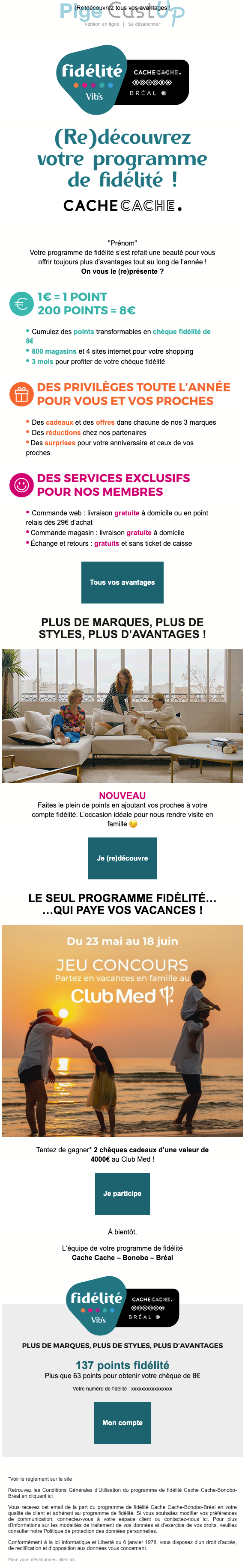 Exemple de Type de media  e-mailing - Bonobo - Marketing fidélisation - Animation / Vie du Programme de Fidélité - Marketing Acquisition - Relance inactifs