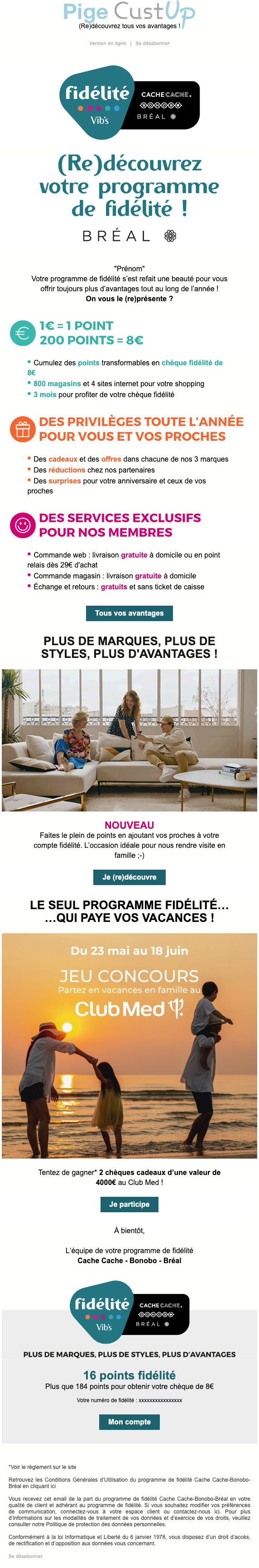 Exemple de Type de media  e-mailing - Cache-Cache - Marketing fidélisation - Animation / Vie du Programme de Fidélité - Marketing Acquisition - Relance inactifs