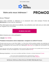 e-mailing - Enquêtes Clients - NPS / Avis clients - Promod - 05/2023