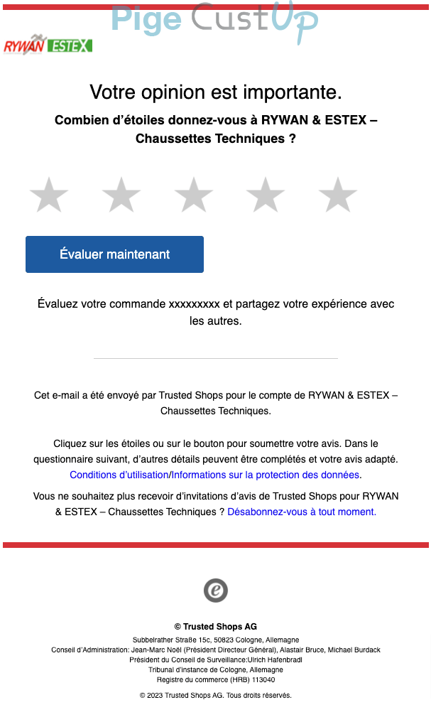 Exemple de Type de media  e-mailing - Rywan & Estex - Enquêtes Clients - NPS / Avis clients