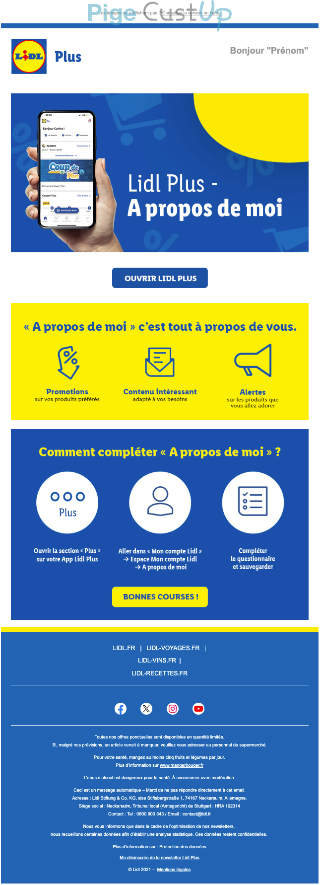 Exemple de Type de media  e-mailing - Lidl - Marketing relationnel - Application mobile - Service Clients - Mise à jour coordonnées (téléphone, adresse, etc...)