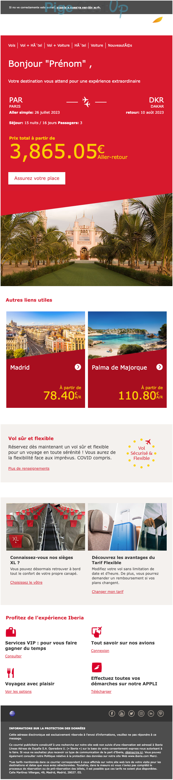 Exemple de Type de media  e-mailing - Iberia - Marketing Acquisition - Panier abandonné