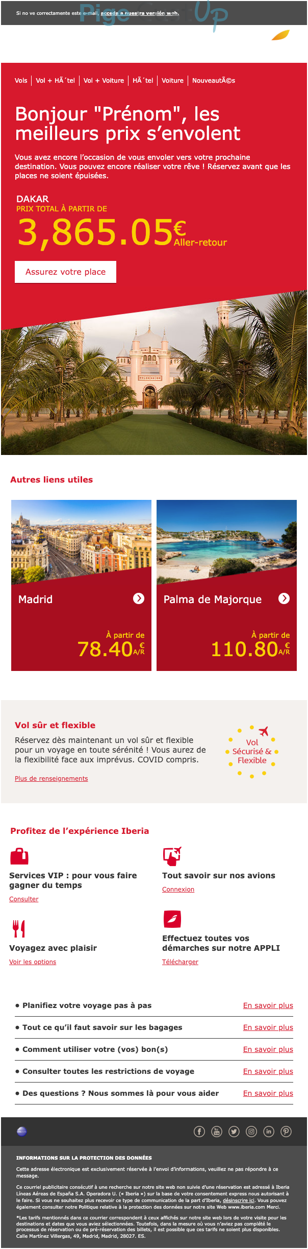 Exemple de Type de media  e-mailing - Iberia - Marketing Acquisition - Panier abandonné