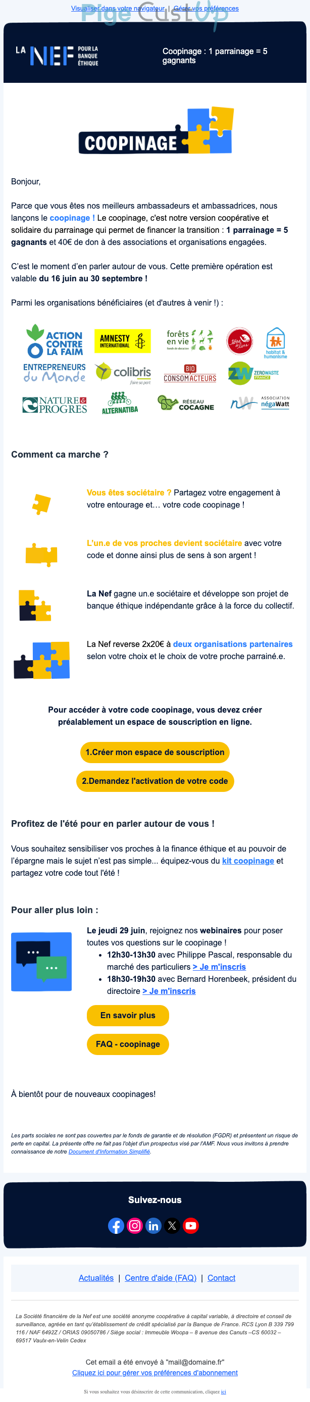 Exemple de Type de media  e-mailing - La Nef - Marketing Acquisition - Parrainage