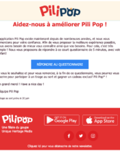 e-mailing - Enquêtes Clients - NPS / Avis clients - Pili Pop - 06/2023