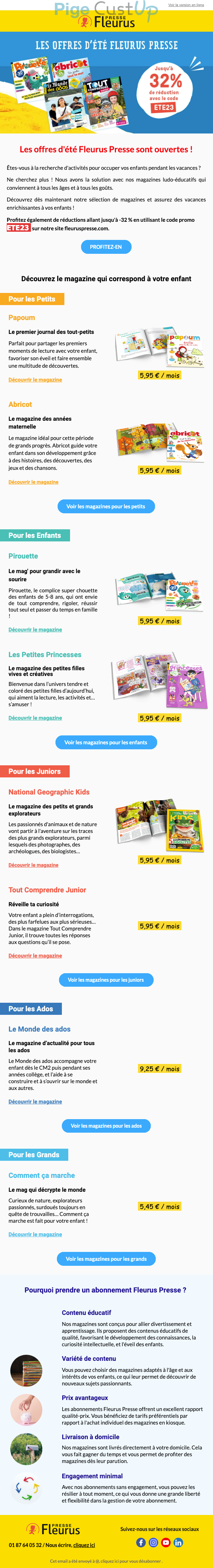 Exemple de Type de media  e-mailing - Fleurus Presse - Marketing Acquisition - Acquisition abonnements - Marketing relationnel - Calendaire (Noël, St valentin, Vœux, …)