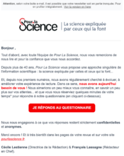 e-mailing - Enquêtes Clients - NPS / Avis clients - Pour la Science - 06/2023