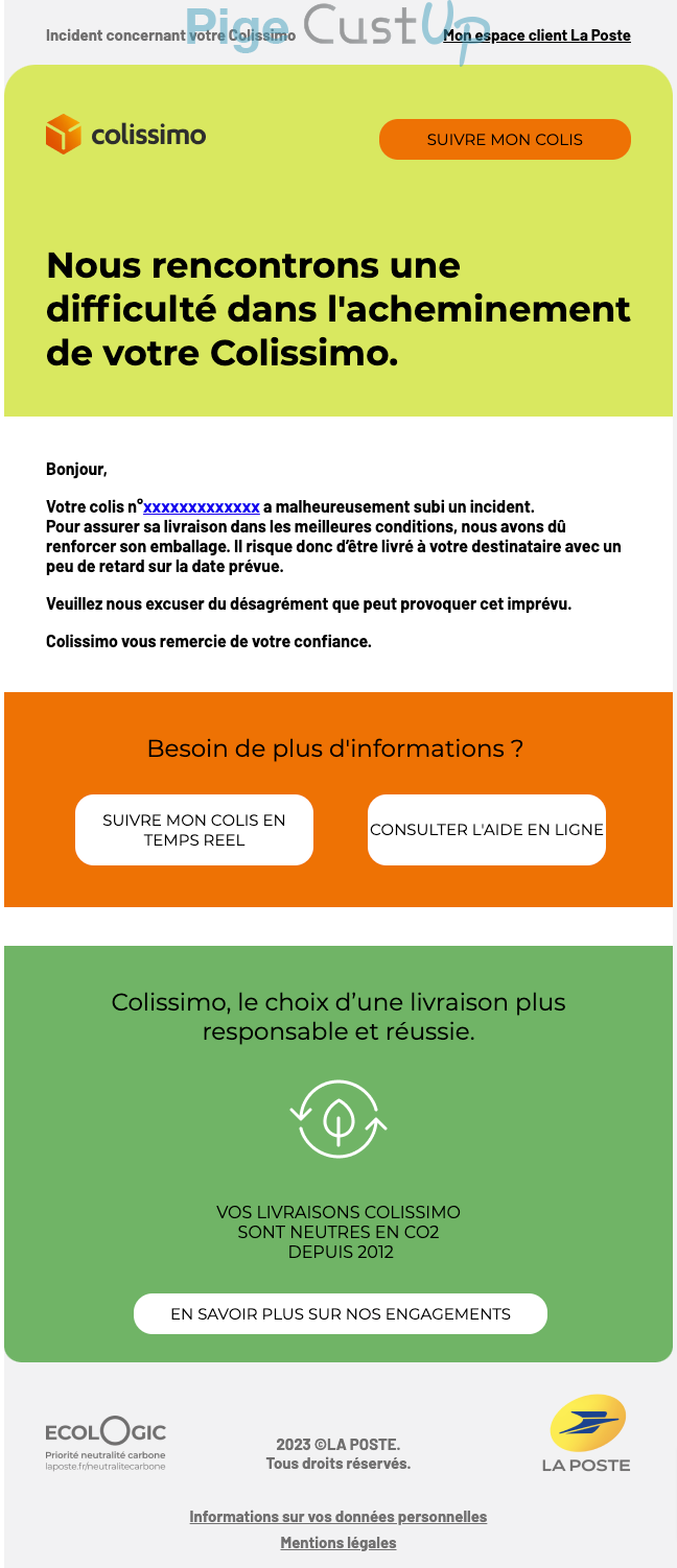 Exemple de Type de media  e-mailing - La Poste - Transactionnels - Suivi de commande Retard livraison