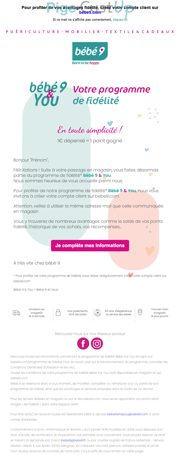 Exemple de Type de media  e-mailing - Bébé9 & Vous - Marketing fidélisation - Animation / Vie du Programme de Fidélité - Début / Fin du Programme de Fidélité